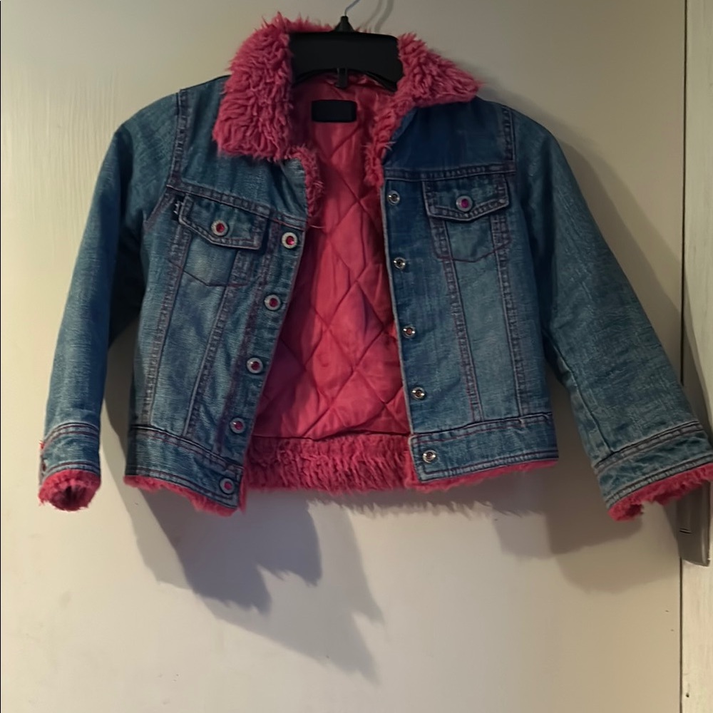 Kids Squeeze Blue and Pink Jean Jacket with Faux Fur